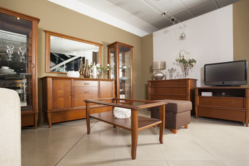 Living room interior with classic wooden furniture