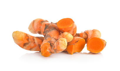 fresh turmeric on white background