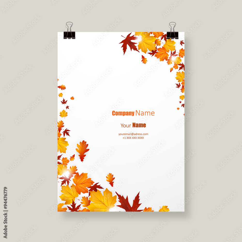 Wall mural white blank on autumn background with maple leaves. vector