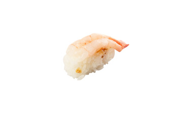 Japanese prawn sushi over white background