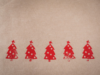 Packpapier gestempelt, Christbaummotiv, rote Farbe, Weihnachten