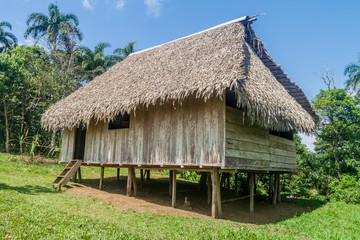 Plakat Traditional house in village Pantoja in Loreto region of Peru
