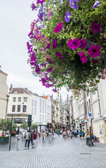 Belgium Street Scene, Shoppers, Tourists and locals. Sunny morning in Belgium