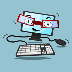 Editable Vector Illustration of Fictional Character of A Geek Computer for Additional Element of Information Technology Science Related Design Project