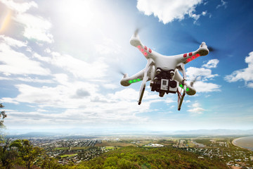 Drone flies above Landscape