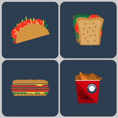 Snacks flat icon set
