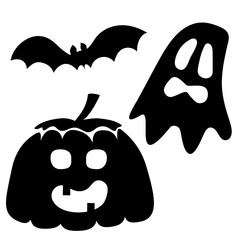 Collection set of halloween ghosts, bat and pumpkin. Vector illustration isolated on white
