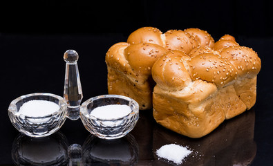 Bread with crystal salt Container. Challot in Hebrew
