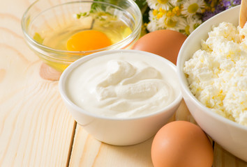 Sour cream and other Ingredients on the meadow flowers background