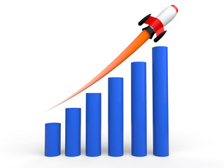 3d rising bar graph with rocket