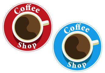Icono plano texto Coffee Shop en taza de cafe