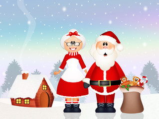 Santa Claus delivered gifts with his wife
