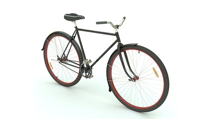 Black Bicycle on white background (3d render)