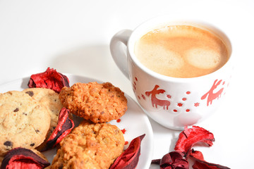 Christmas cup of coffee with cookies