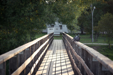 Wooden bridge over the river. Suzdal