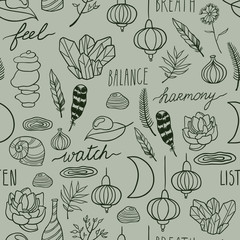 Harmony seamless vector pattern. Meditation, mental health, comprehension, balance.