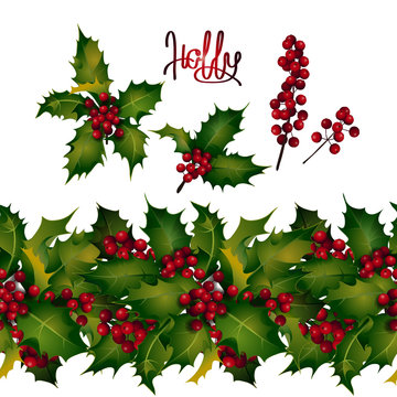  Holly leaves and berries, endless border