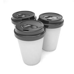 Three paper coffee cups