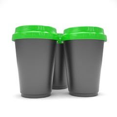 Three paper coffee cups
