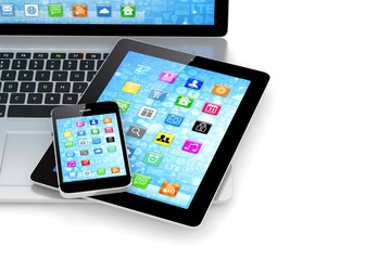 Laptop, phone and tablet pc.