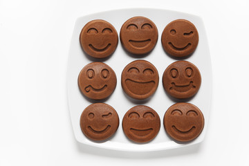 food smile plate . Smiling chocolate Pancakes. Concept of Funny