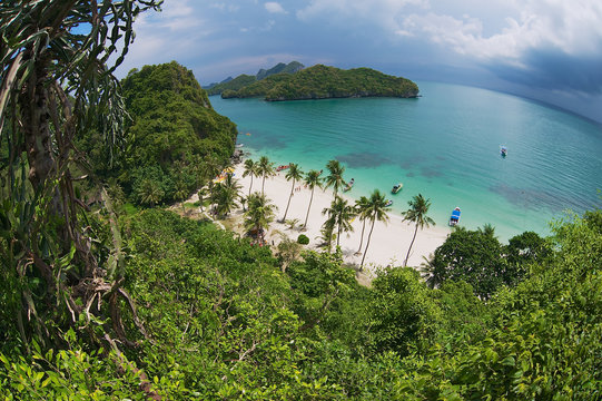 View to the sandy beach at the Mu Ko Ang Thong National park, Koh Samui, Thailand.