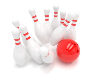 Bowling ball and skittles isolated