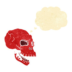 cartoon spooky skull with thought bubble