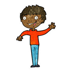 cartoon happy boy waving
