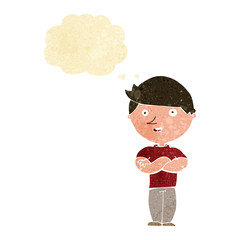 cartoon happy man with thought bubble