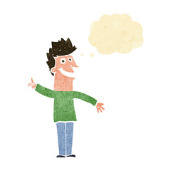 cartoon happy man with thought bubble