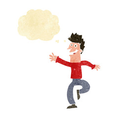 cartoon happy man with thought bubble