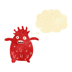 cartoon funny slime monster with thought bubble