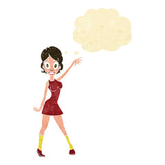 cartoon party girl with thought bubble