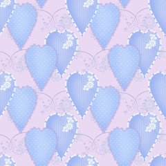 Patchwork design seamless pattern with hearts and elements backg