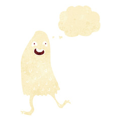 cartoon funny slime monster with thought bubble