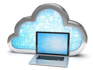 3d cloud symbol and laptop
