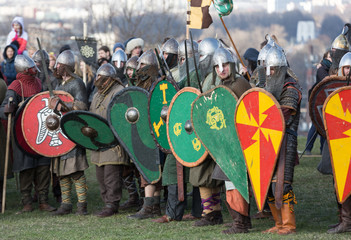 Unidentified participants of Rekawka - Polish tradition, celebrated in Krakow on Tuesday after...