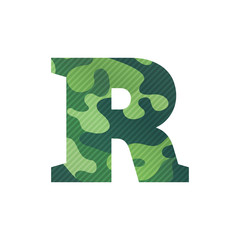 R letter with green camouflage.
