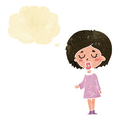 cartoon woman explaining her point with thought bubble