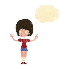 cartoon woman explaining her point with thought bubble