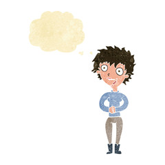 cartoon crazy excited woman with thought bubble