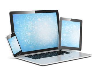 laptop, tablet, phone, on white