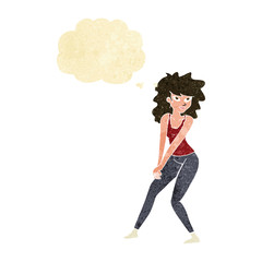 cartoon woman posing with thought bubble