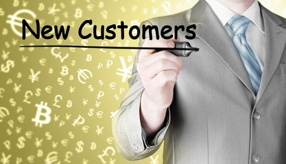 businessman writing new customers