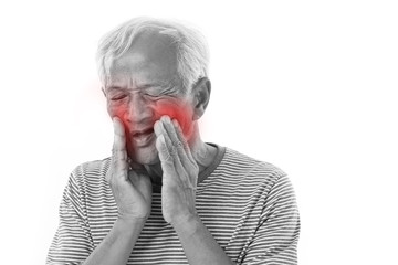 sick old man, toothache with red alert accent