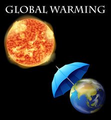 Global warming theme with earth and umbrella