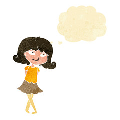cartoon clever girl with thought bubble