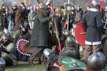 Unidentified participants of Rekawka - Polish tradition, celebrated in Krakow on Tuesday after Easter. Currently has the character of festival historical reconstruction