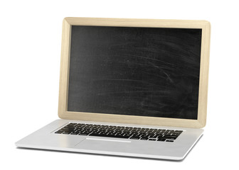  Laptop with chalkboard, online education concept